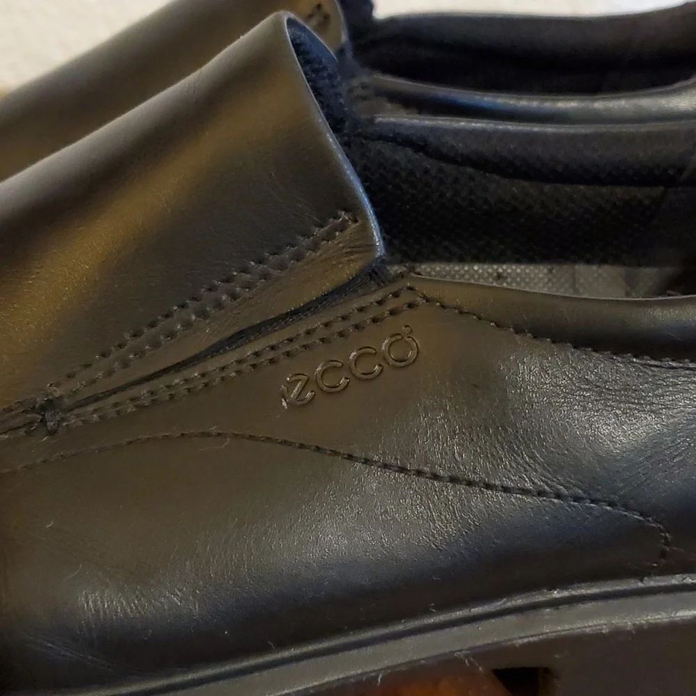 Ecco- Mens Black Leather Slip On Loafers Dress Shoes Comfort New! Sz.13